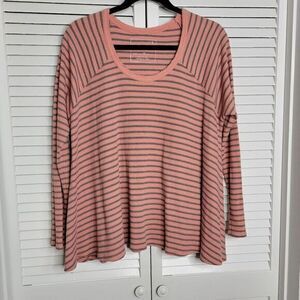 We The‎ Free Ribbed Knit Top Medium Coral Gray Stripe Oversized Long Sleeve